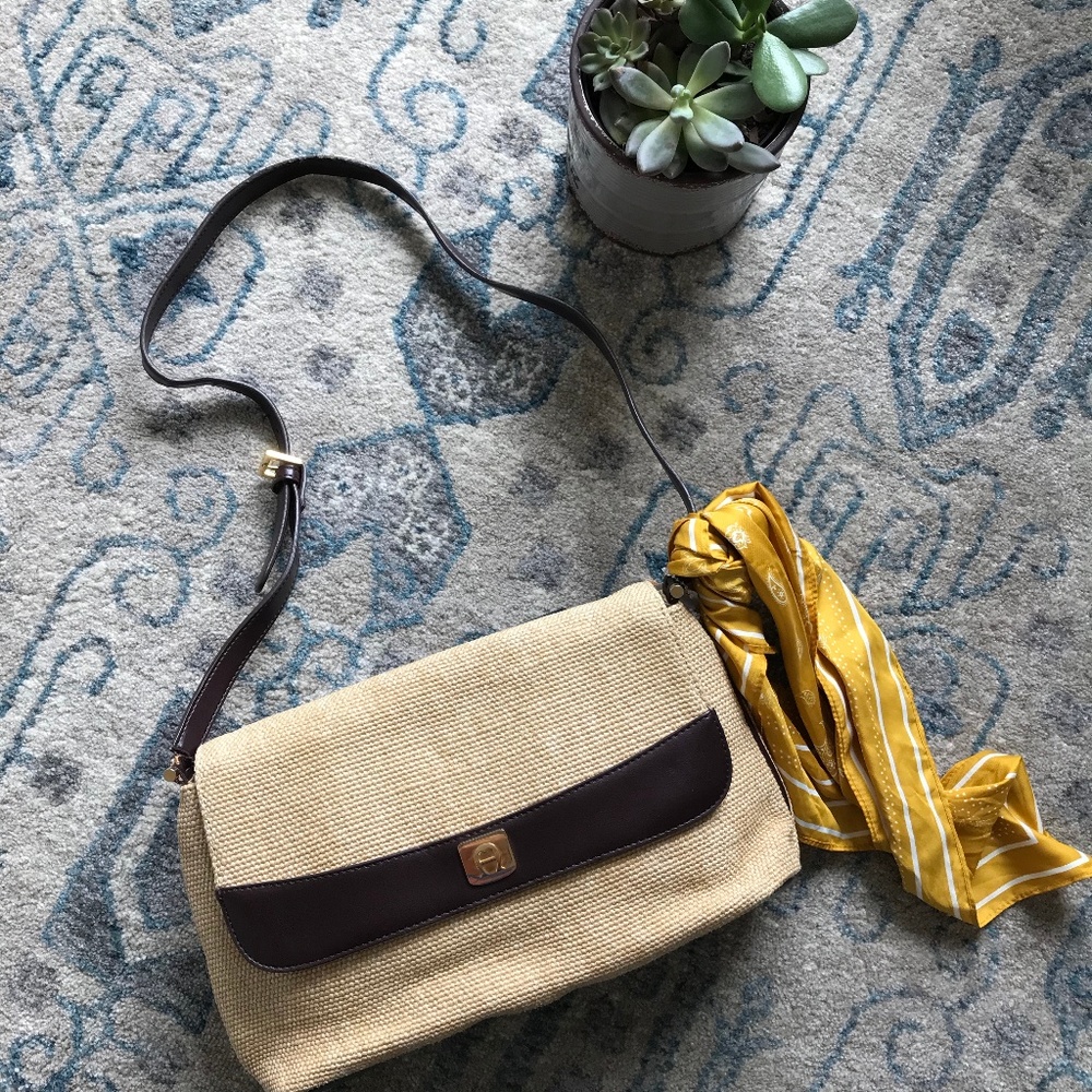 Etienne Aigner Tan & Brown Woven Shoulder Bag